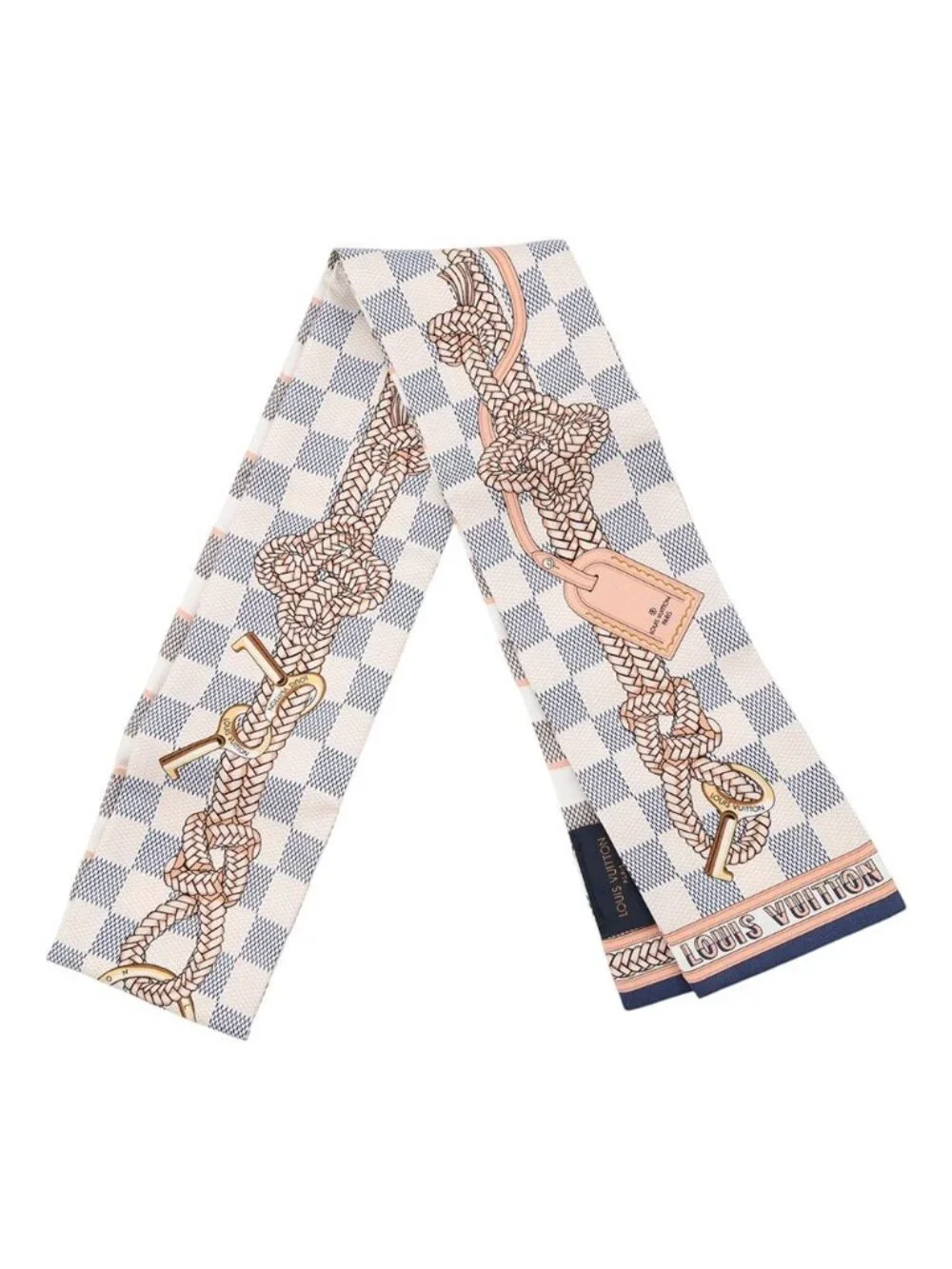Louis Vuitton Scarf Bandeau Damier Azur Infinity Silk White